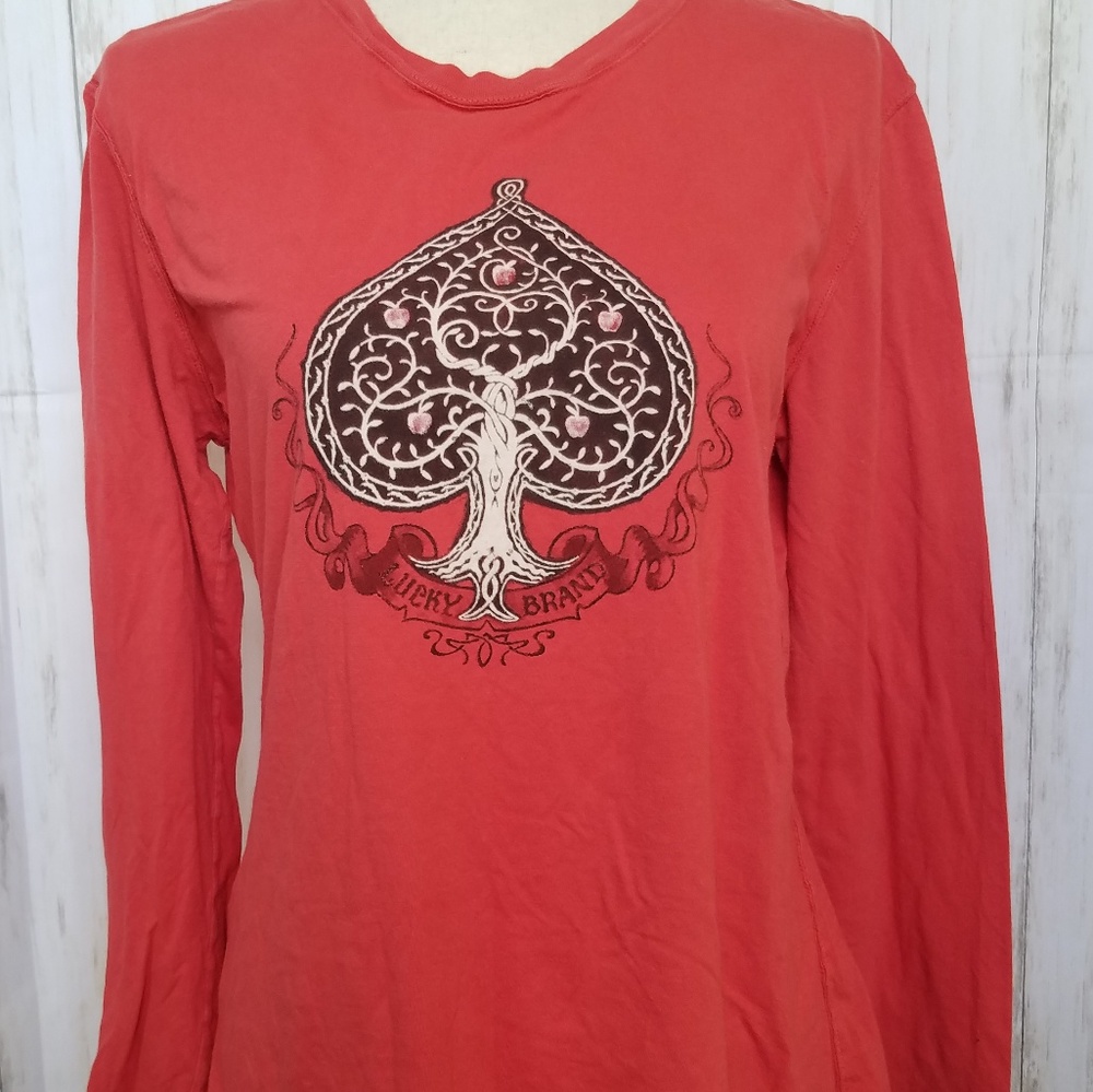 Lucky Brand top, Dark Salmon, Graphic Print